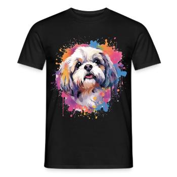 Colorful Splash Art Shih Tzu Dog - Men's T-Shirt - black - Front - AI Model Male 178 light (178cm)