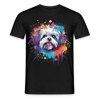 Shih Tzu Dog Splash Art Colorful - Men's T-Shirt - black - Front - AI Model Male 178 light (178cm)