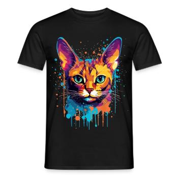 Splash Art coloré Visage de chat abyssin - T-shirt homme - noir - Devant - AI Model Male 178 light (178cm)