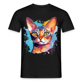 Abyssinian Cat Face Colorful Splash Art - Men's T-Shirt - black - Front - AI Model Male 178 light (178cm)