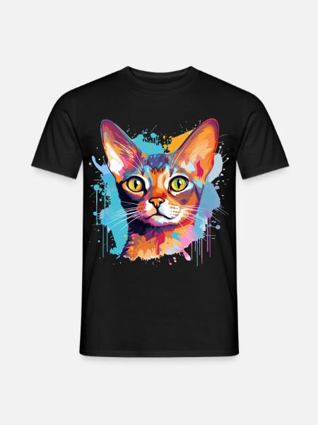 Abessinisches Katzengesicht – bunte Splash-Kunst - Männer T-Shirt - Schwarz
