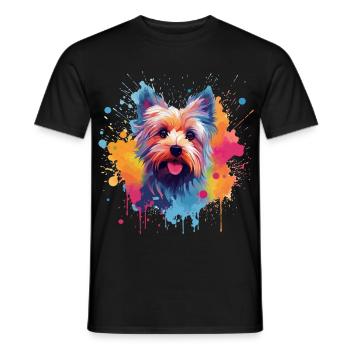 Art coloré de chien Yorkshire Terrier - T-shirt homme - noir - Devant - AI Model Male 178 light (178cm)