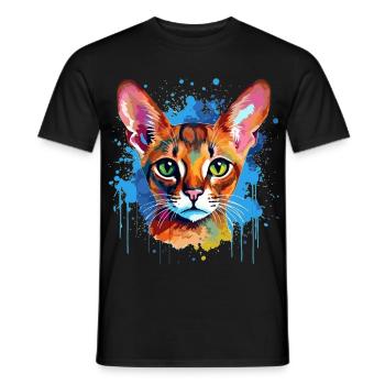 Art éclaboussuré de chat abyssinienne graphique coloré - T-shirt homme - noir - Devant - AI Model Male 178 light (178cm)