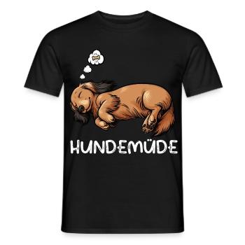 Hundemüde Langhaardackel Dackel Dackelhalter  - Männer T-Shirt - Schwarz - Vorne - AI Model Male 178 light (178cm)