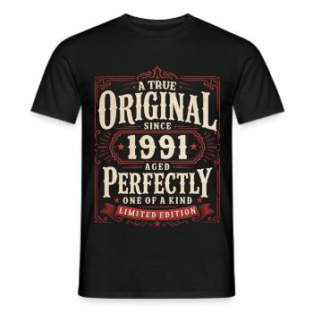 Cadeau d’anniversaire pour le 35e anniversaire Millésime original 1991 - T-shirt homme - noir - Devant - AI Model Male 178 light (178cm)
