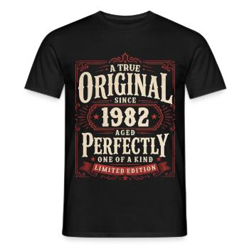 Cadeau d’anniversaire 44 Millésime original 1982 - T-shirt homme - noir - Devant - AI Model Male 178 light (178cm)