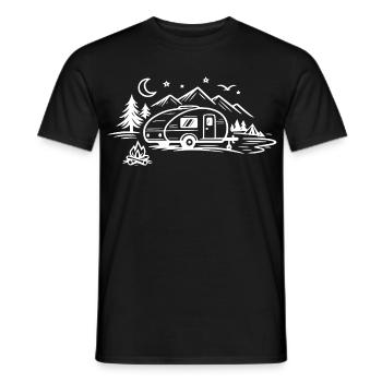 Camping Trailer Landscape - Men's T-Shirt - black - Front - AI Model Male 178 light (178cm)