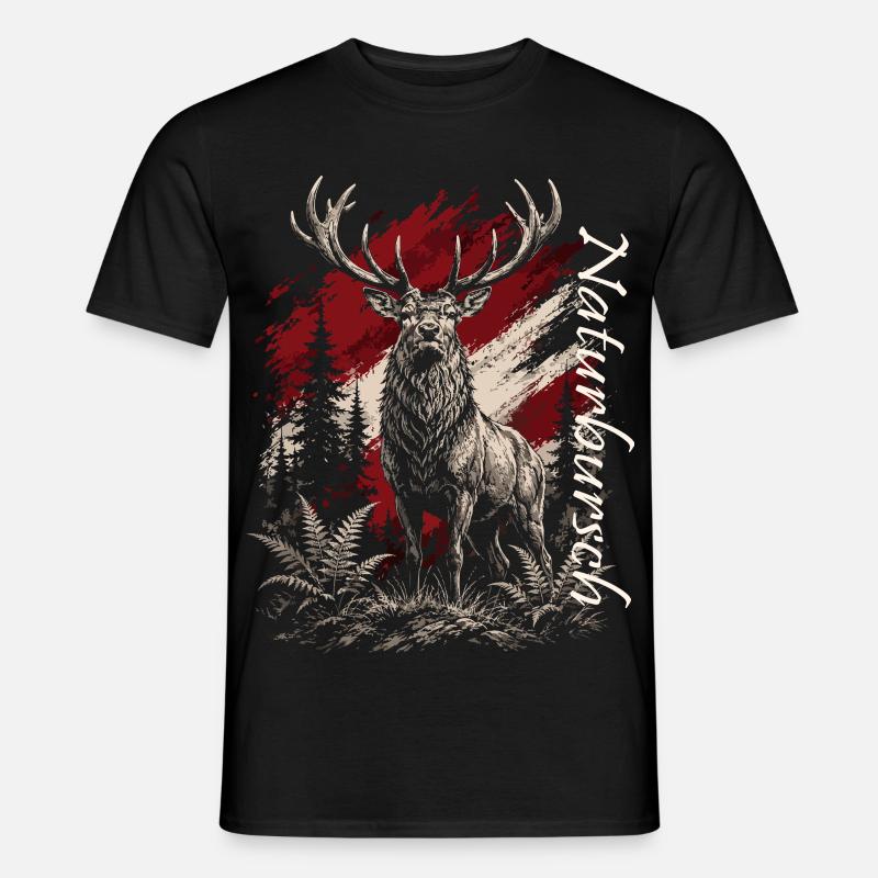 Hirsch im Wald – Rustikal Illustration - Männer T-Shirt - Schwarz