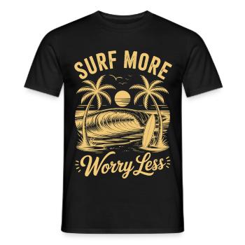 Surfez plus, inquiétez-vous, moins de vagues de vacances d’été - T-shirt homme - noir - Devant - AI Model Male 178 light (178cm)