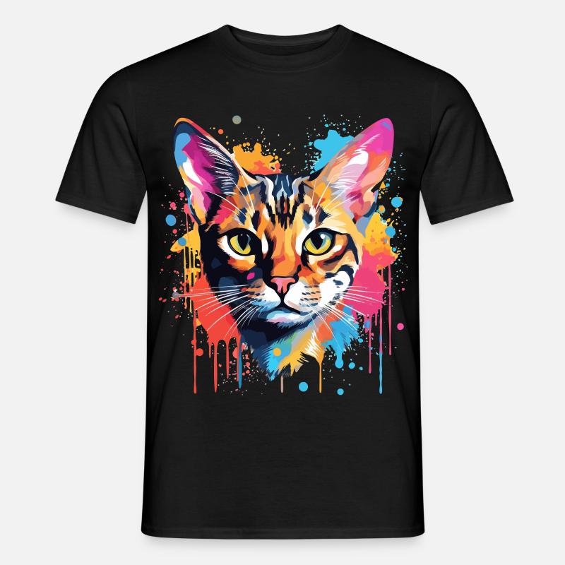 Bengalisches Katzengesicht Bunte Spritzkunst - Männer T-Shirt - Schwarz