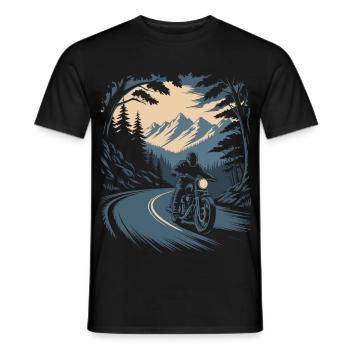 Biker Shirt mit Motorrad – Wald und Berge - Männer T-Shirt - Schwarz - Vorne - AI Model Male 178 light (178cm)