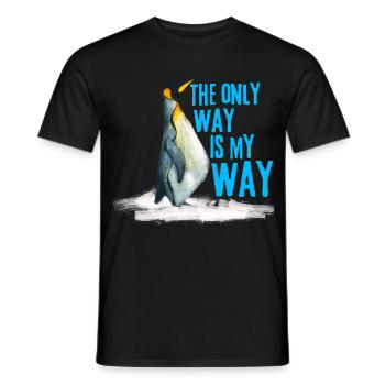 Funny Nihilist Penguin Meme T-shirt Walking Away  - Men's T-Shirt - black - Front - AI Model Male 178 light (178cm)