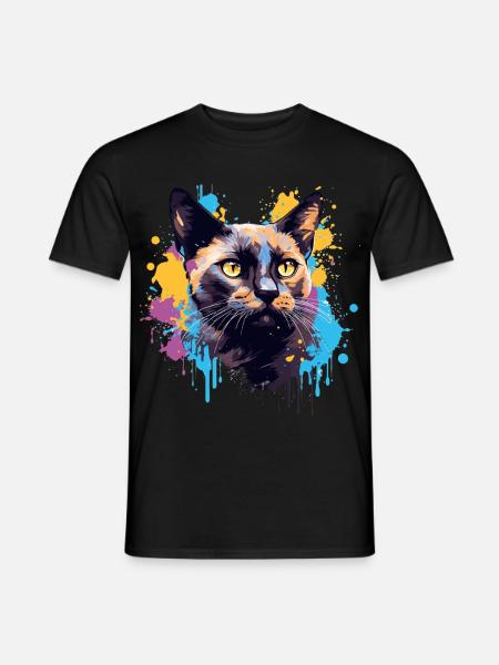 Splash Art Burmesisches Katzengesicht Farblos - Männer T-Shirt - Schwarz
