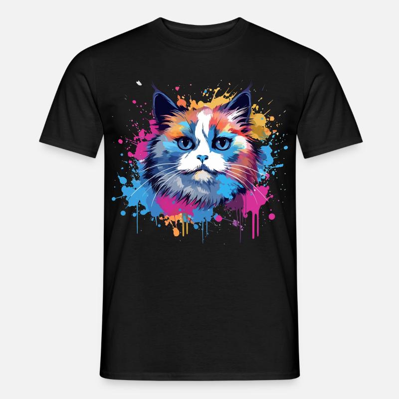 Birman-Katzengesicht Bunte Splash-Kunst - Männer T-Shirt - Schwarz