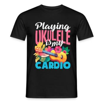 Jouer du ukulélé, c’est ma phrase de musique cardio hawaïenne - T-shirt homme - noir - Devant - AI Model Male 178 light (178cm)