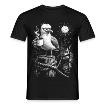 MOIN – Grummeliges Möwe mit Kaffee - Männer T-Shirt - Schwarz - Vorne - AI Model Male 178 light (178cm)