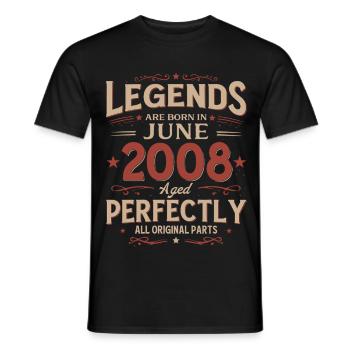 18th Birthday Gift Legend June Vintage 2008 - Men's T-Shirt - black - Front - AI Model Male 178 light (178cm)