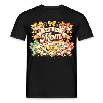 She Is Mom Retro Ribbons & Bows | Mom Gift - Men's T-Shirt - black - Front - AI Model Male 178 light (178cm)