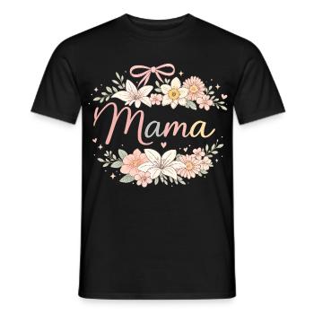 Mama Couronne de Fleurs et Nœud Rose | Rétro - T-shirt homme - noir - Devant - AI Model Male 178 light (178cm)