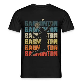 Un joueur de badminton smash dans un style rétro - T-shirt homme - noir - Devant - AI Model Male 178 light (178cm)