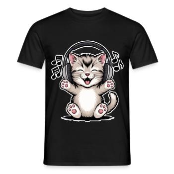 Katze Musik  - Männer T-Shirt - Schwarz - Vorne - AI Model Male 178 light (178cm)