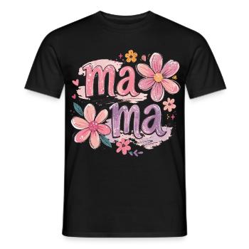 MAMA Grandes Fleurs et Nœud Rose | Style Rétro - T-shirt homme - noir - Devant - AI Model Male 178 light (178cm)