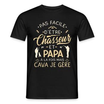 Papa Chasseur, Chasse Vintage Humour - T-shirt homme - noir - Devant - AI Model Male 178 light (178cm)