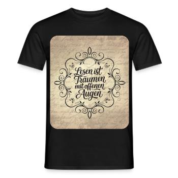 Lesen ist Träumen mit offenen Augen – Vintage - Männer T-Shirt - Schwarz - Vorne - AI Model Male 178 light (178cm)