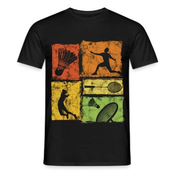 Badminton Moves with Player, Racket, Shuttlecock - Men's T-Shirt - black - Front - AI Model Male 178 light (178cm)