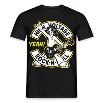 High Voltage Rock 'N' Roll Cartoon Guitarist - Men's T-Shirt - black - Front - AI Model Male 178 light (178cm)
