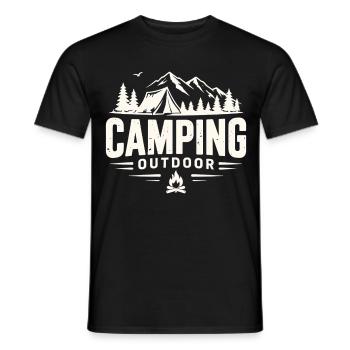 Camping, tente d’aventure en plein air en montagne - T-shirt homme - noir - Devant - AI Model Male 178 light (178cm)