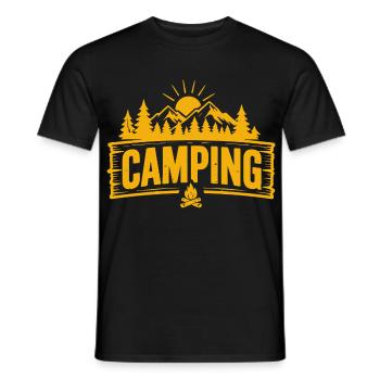 Camping, tente d’aventure en plein air en montagne - T-shirt homme - noir - Devant - AI Model Male 178 light (178cm)