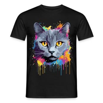 Visage de chat Chartreux Éclaboussures colorées - T-shirt homme - noir - Devant - AI Model Male 178 light (178cm)