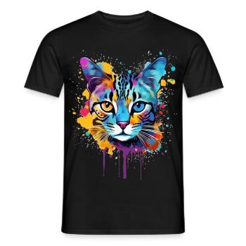 Egyptian Mau Cat Face Colorful Splash Art - Men's T-Shirt - black - Front - AI Model Male 178 light (178cm)