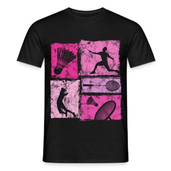 Les mouvements du badminton dans un style vintage avec le badminton - T-shirt homme - noir - Devant - AI Model Male 178 light (178cm)