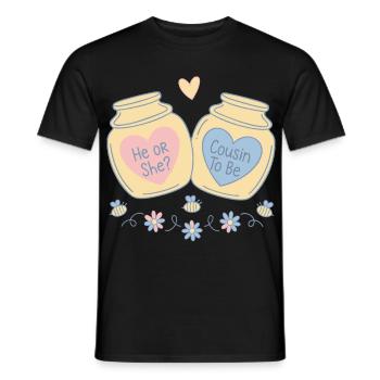 Geschlechtsoffenbarung: Er oder sie Cousin ist Babyparty - Männer T-Shirt - Schwarz - Vorne - AI Model Male 178 light (178cm)