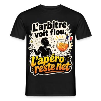 L’arbitre voit flou, l’apéro reste net - Männer T-Shirt - Schwarz - Vorne - AI Model Male 178 light (178cm)