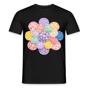 Bunte Blume Patchwork Kissen Vintage Design - Männer T-Shirt - Schwarz - Vorne - AI Model Male 178 light (178cm)
