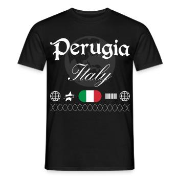Perugia Italy Streetwear Travel Souvenir - Men's T-Shirt - black - Front - AI Model Male 178 light (178cm)