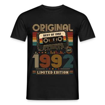 Cassette du 34e anniversaire Gift Man Best of 1992 - T-shirt homme - noir - Devant - AI Model Male 178 light (178cm)