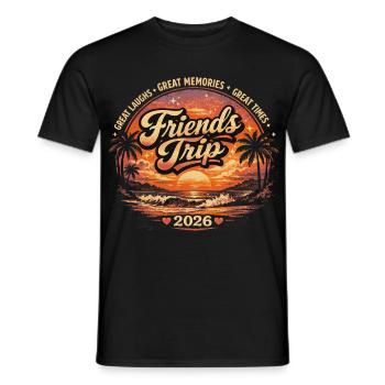 Voyage d’amis 2026 Groupes de vacances rétro à la plage Spru - T-shirt homme - noir - Devant - AI Model Male 178 light (178cm)