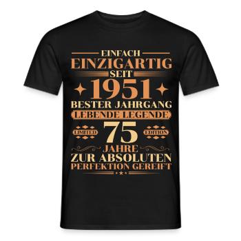 Einzigartig seit 1951 – Legende 75. Geburtstag - Männer T-Shirt - Schwarz - Vorne - AI Model Male 178 light (178cm)