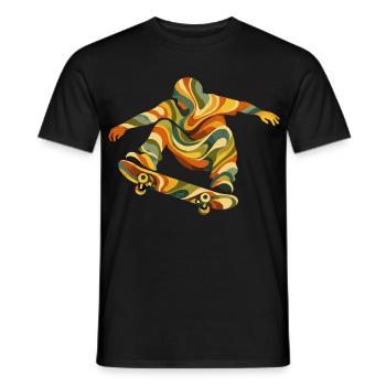 Skateur Vagues Rétro | Design Skate Vintage Psyché - T-shirt homme - noir - Devant - AI Model Male 178 light (178cm)