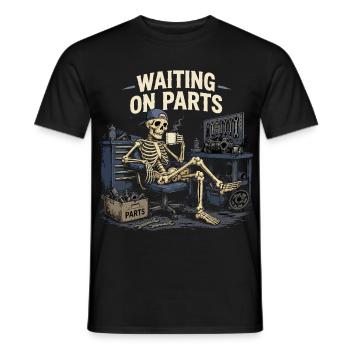 Wartet auf Ersatzteile | DIY-Garagenhumor - Männer T-Shirt - Schwarz - Vorne - AI Model Male 178 light (178cm)