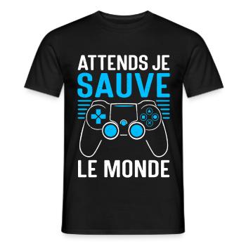 Gamer Jeux Vidéo Cadeau humour personnalisé - T-shirt homme - noir - Devant - AI Model Male 178 light (178cm)