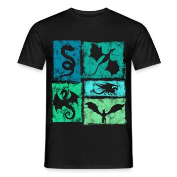 Drachen Retro Grafik - Mystische Fabelwesen - Männer T-Shirt - Schwarz - Vorne - AI Model Male 178 light (178cm)