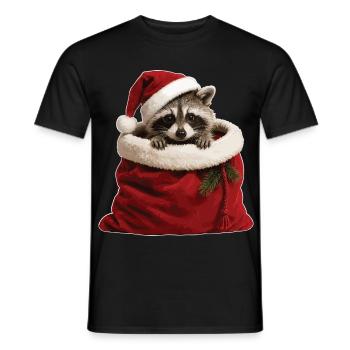 Raccoon in a Christmas sack - Men's T-Shirt - black - Front - AI Model Male 178 light (178cm)