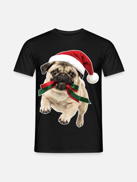 Verspielter Weihnachts Mops - Männer T-Shirt - Schwarz