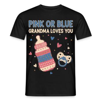 Gender Reveal Pink Or Blue Grandma Loves You Team - Men's T-Shirt - black - Front - AI Model Male 178 light (178cm)