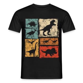 Retro Dinosaurier-Typen Grafik - Niedliche Dinos - Männer T-Shirt - Schwarz - Vorne - AI Model Male 178 light (178cm)